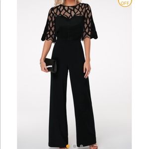 Lace Panel Scalloped Hem Round Neck Jumpsuit